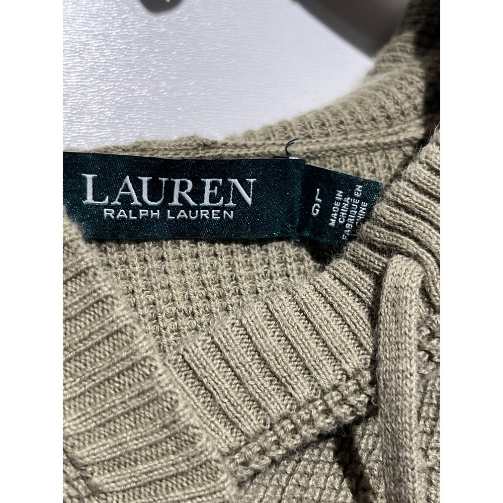 Lauren Ralph Lauren Womens Olive Green Waffle Knit Raglan Hoodie Sweater Large - Picture 5 of 15